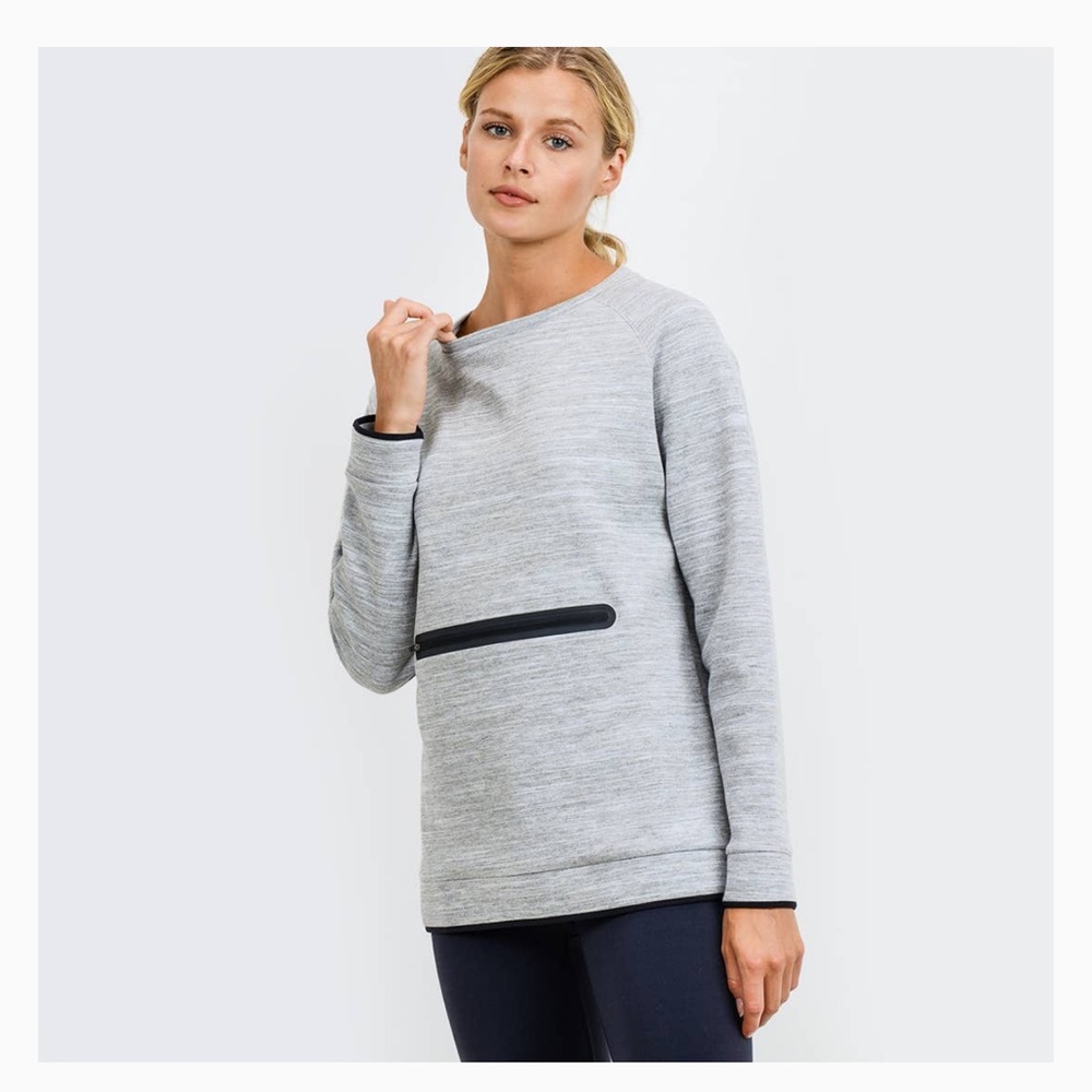 NWT Mono B crewneck zipper kangaroo pocket Sweatshirt gray Med